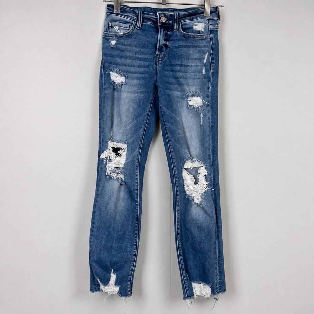 Flying Monkey Womens 24 Distressed Slim Straight Ankle Jeans Raw Hem 24x26